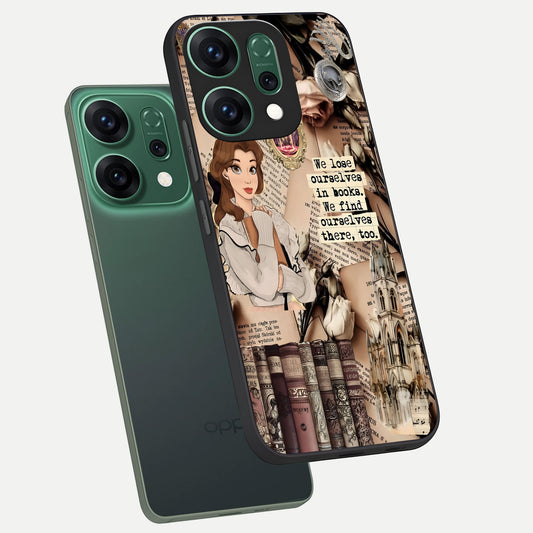 Bookish Dream World phone case For Oppo Reno 14 showing premium glass back cover with detailed artwork