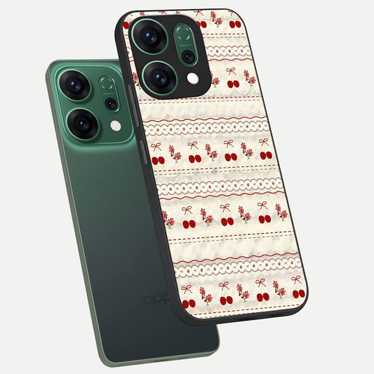 Cherry Bloom Charm phone case For Oppo Reno 14 showing premium glass back cover with detailed artwork