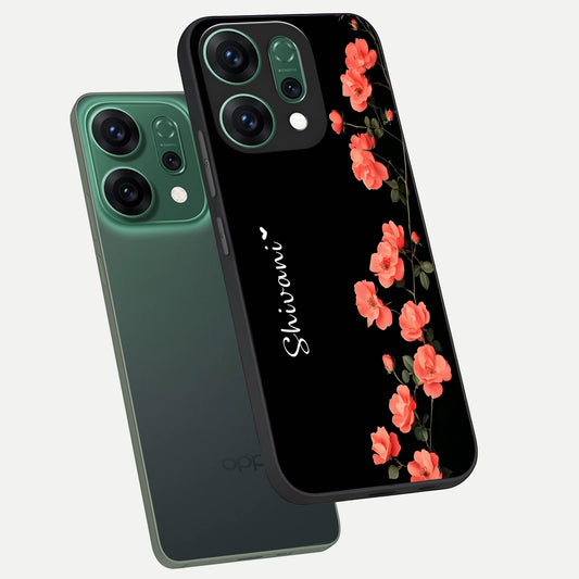 Crimson Bloom Grace Custom Name phone case For Oppo Reno 14 showing premium glass back cover with detailed artwork