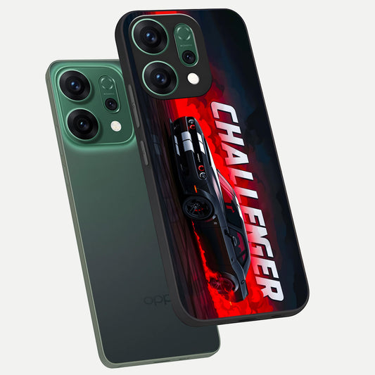 Crimson Challenger Fury phone case For Oppo Reno 14 showing premium glass back cover with detailed artwork