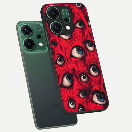 Crimson Watch Eyes phone case For Oppo Reno 14 showing premium glass back cover with detailed artwork