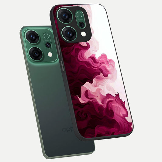 Crimson Wave Flow phone case For Oppo Reno 14 showing premium glass back cover with detailed artwork