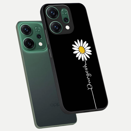 Custom Name White Flower phone case For Oppo Reno 14 showing premium glass back cover with detailed artwork