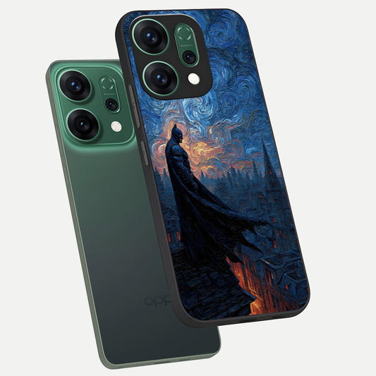 Dark Knight Dusk phone case For Oppo Reno 14 showing premium glass back cover with detailed artwork