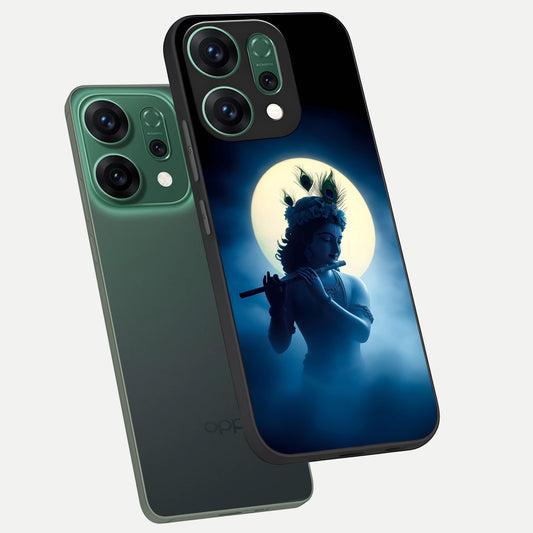 Divine Moon Flute phone case For Oppo Reno 14 showing premium glass back cover with detailed artwork