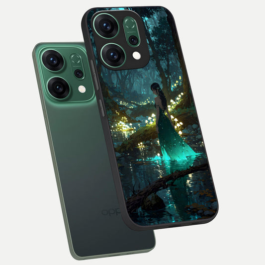 Enchanted Forest Glow phone case For Oppo Reno 14 showing premium glass back cover with detailed artwork
