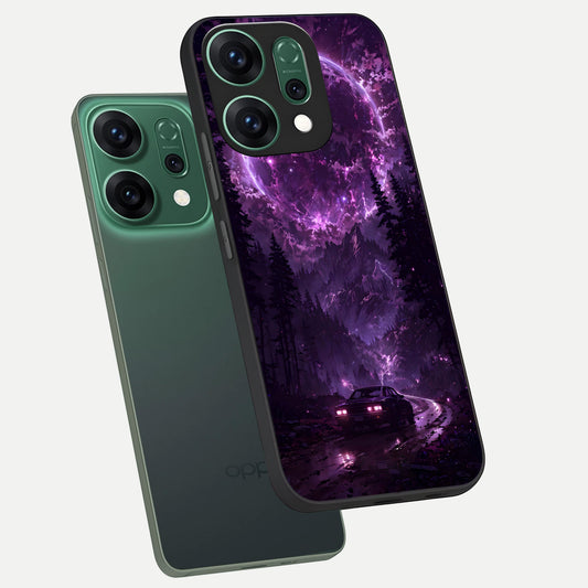 Eternal Cosmic Drive phone case For Oppo Reno 14 showing premium glass back cover with detailed artwork