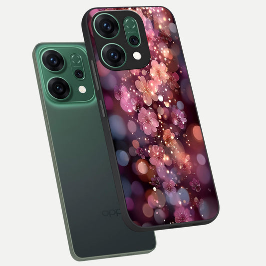 Glowing Petal Bliss phone case For Oppo Reno 14 showing premium glass back cover with detailed artwork