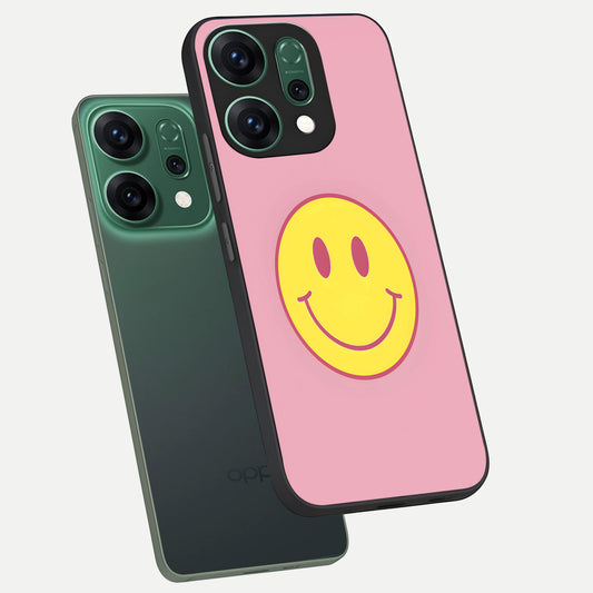 Happy Pink Mood phone case For Oppo Reno 14 showing premium glass back cover with detailed artwork