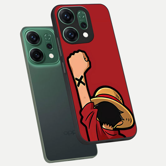 Luffy X Spirit phone case For Oppo Reno 14 showing premium glass back cover with detailed artwork
