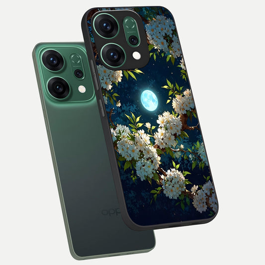 Moonlit Blossom Dream phone case For Oppo Reno 14 showing premium glass back cover with detailed artwork