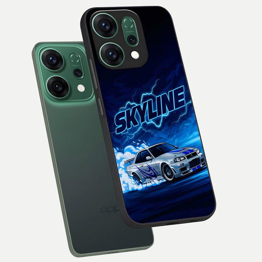 Neon Drift Beast phone case For Oppo Reno 14 showing premium glass back cover with detailed artwork