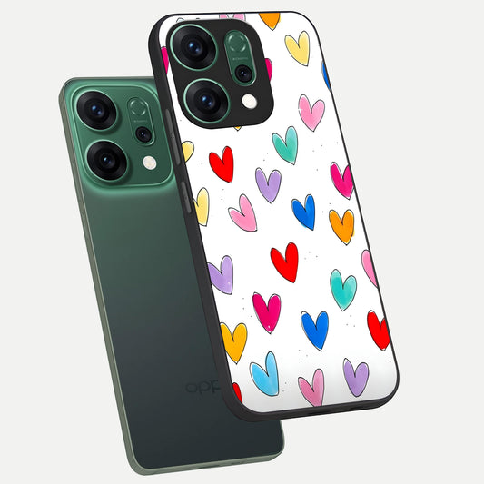 Playful Love Doodles phone case For Oppo Reno 14 showing premium glass back cover with detailed artwork