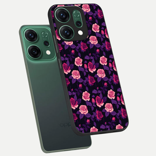Rose Garden Twilight phone case For Oppo Reno 14 showing premium glass back cover with detailed artwork