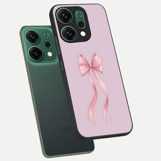 Soft Blush Bow phone case For Oppo Reno 14 showing premium glass back cover with detailed artwork