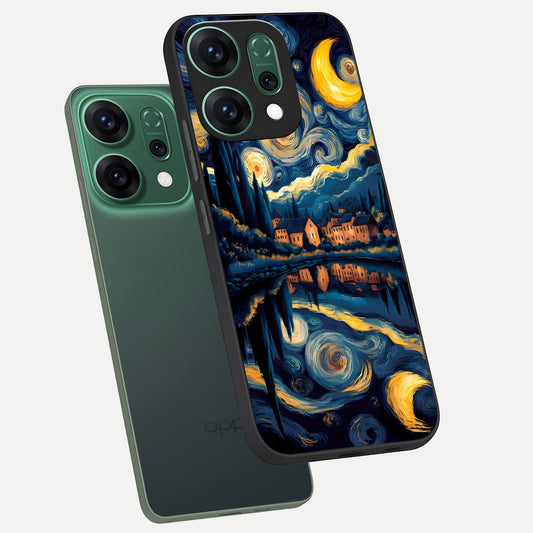 Starry Sky Serenity phone case For Oppo Reno 14 showing premium glass back cover with detailed artwork