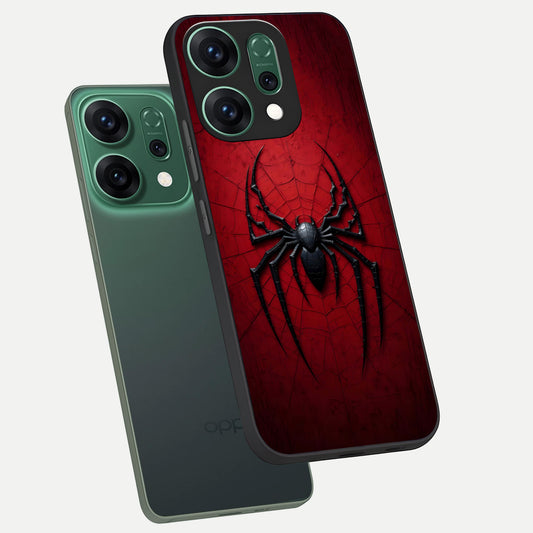 Superhero Web Emblem phone case For Oppo Reno 14 showing premium glass back cover with detailed artwork
