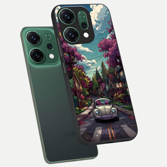 Vintage Street Drive phone case For Oppo Reno 14 showing premium glass back cover with detailed artwork