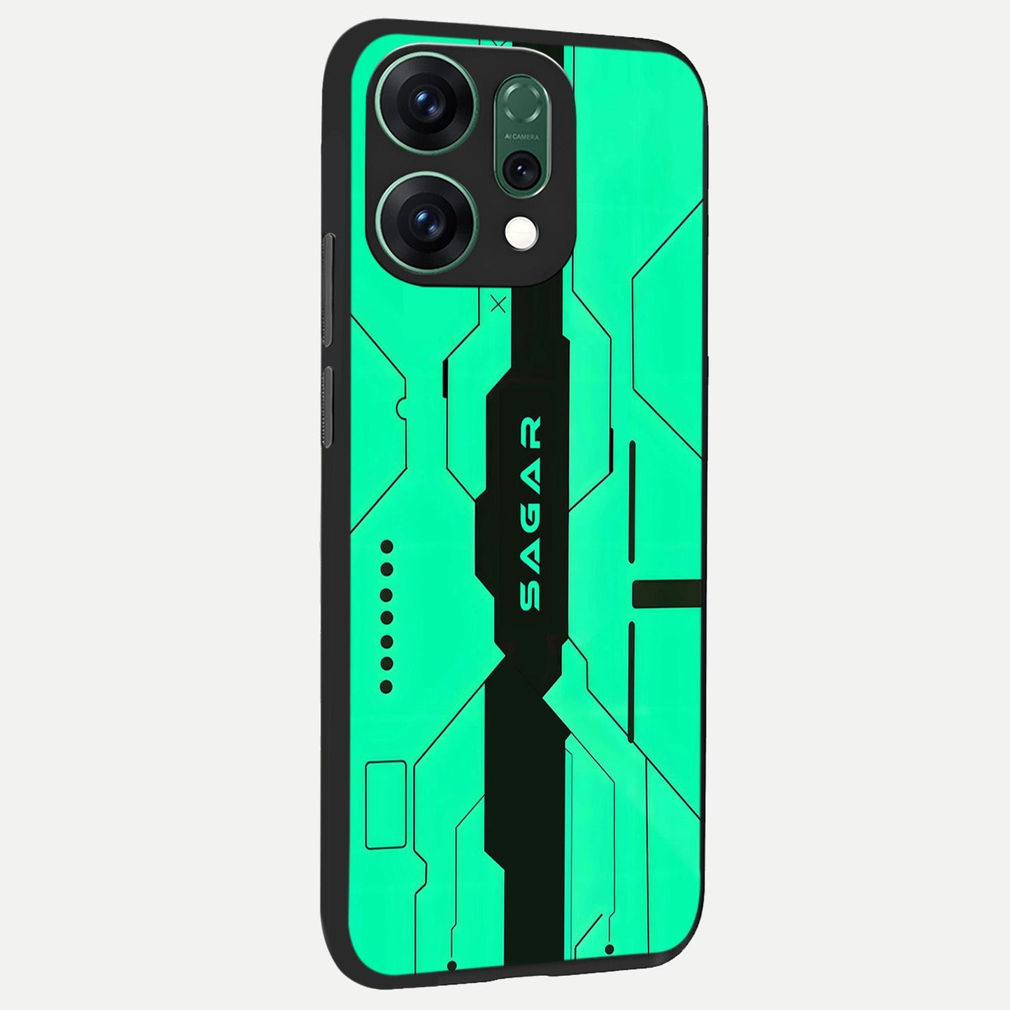 Aqua Tech CYBERPUNK Custom Name back cover For Oppo Reno 14 slim fit glass case with vibrant aesthetic design