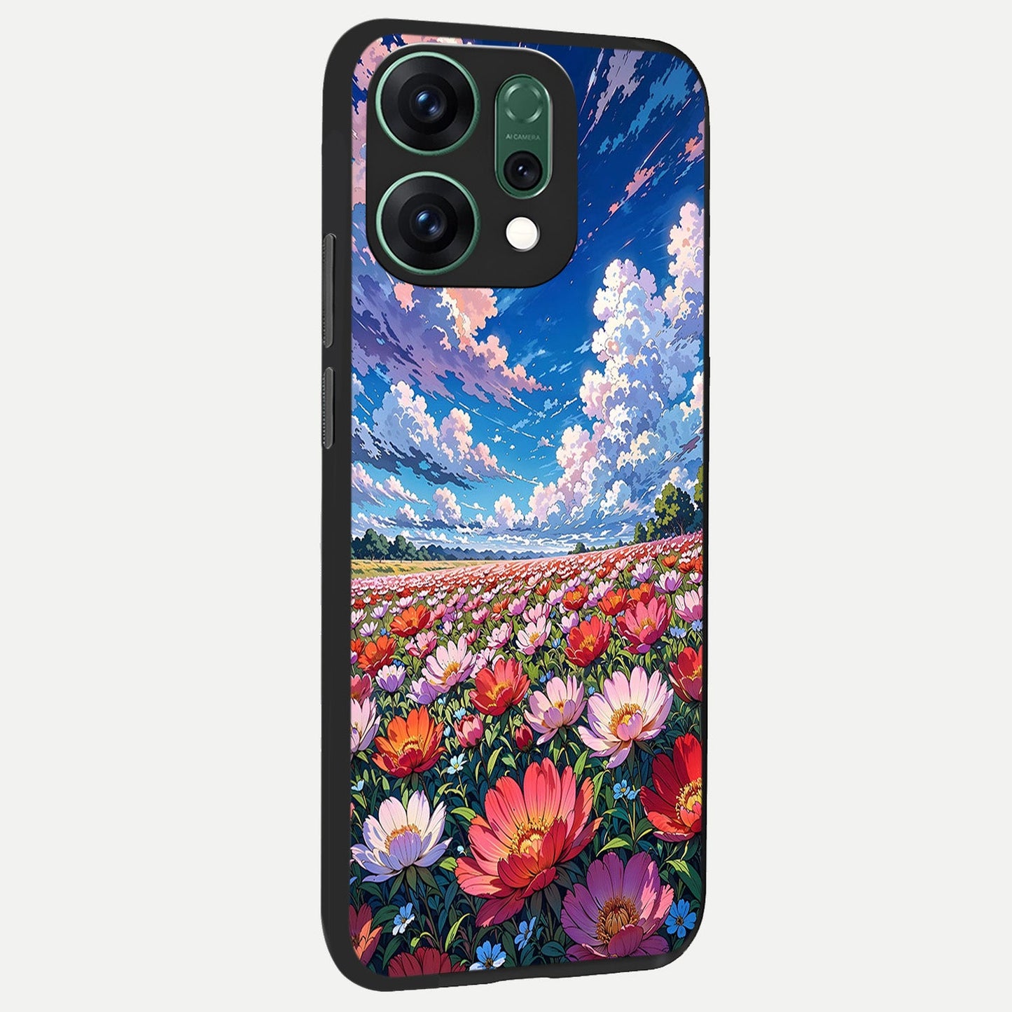 Blossom Sky Field back cover For Oppo Reno 14 slim fit glass case with vibrant aesthetic design