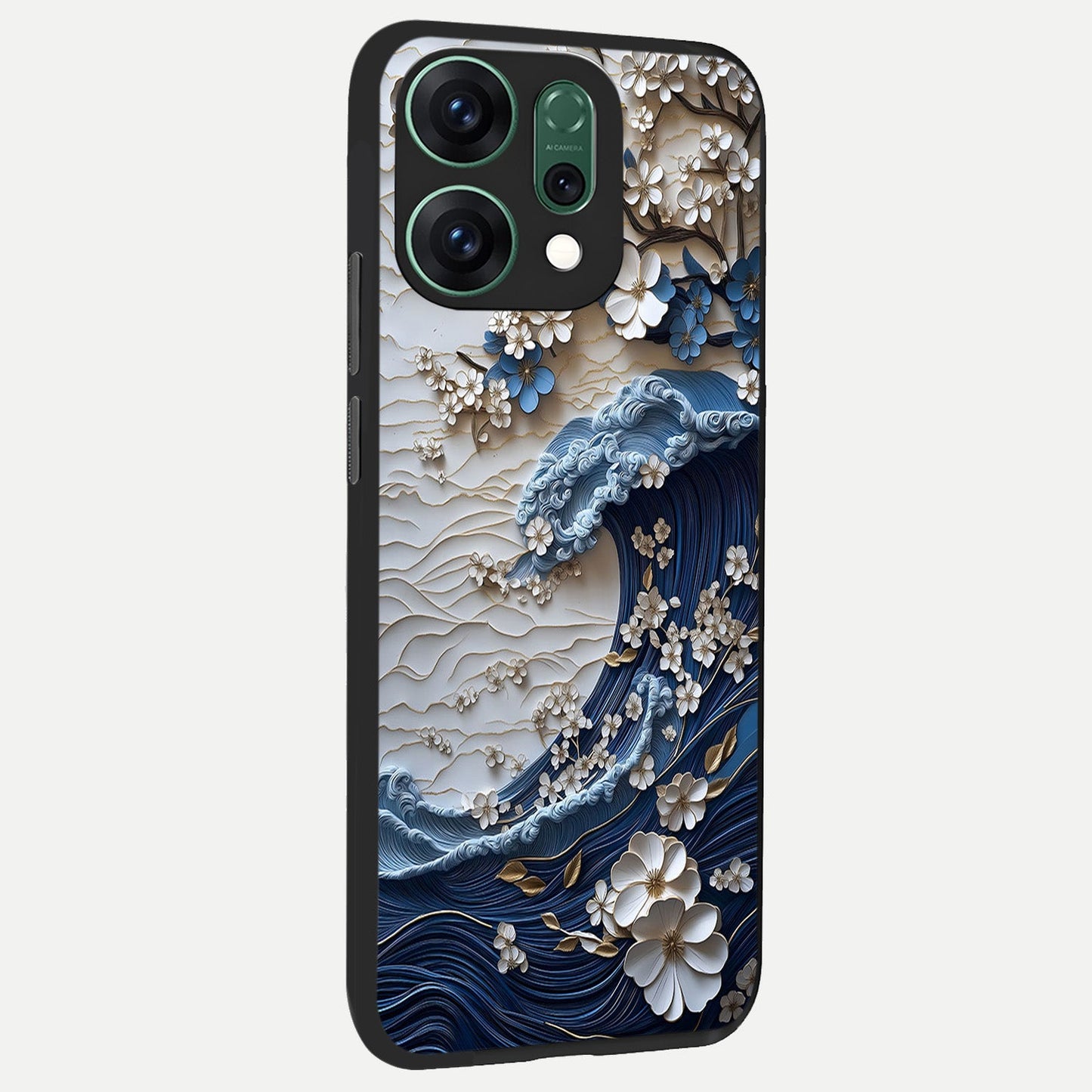 Blossom Wave Art back cover For Oppo Reno 14 slim fit glass case with vibrant aesthetic design