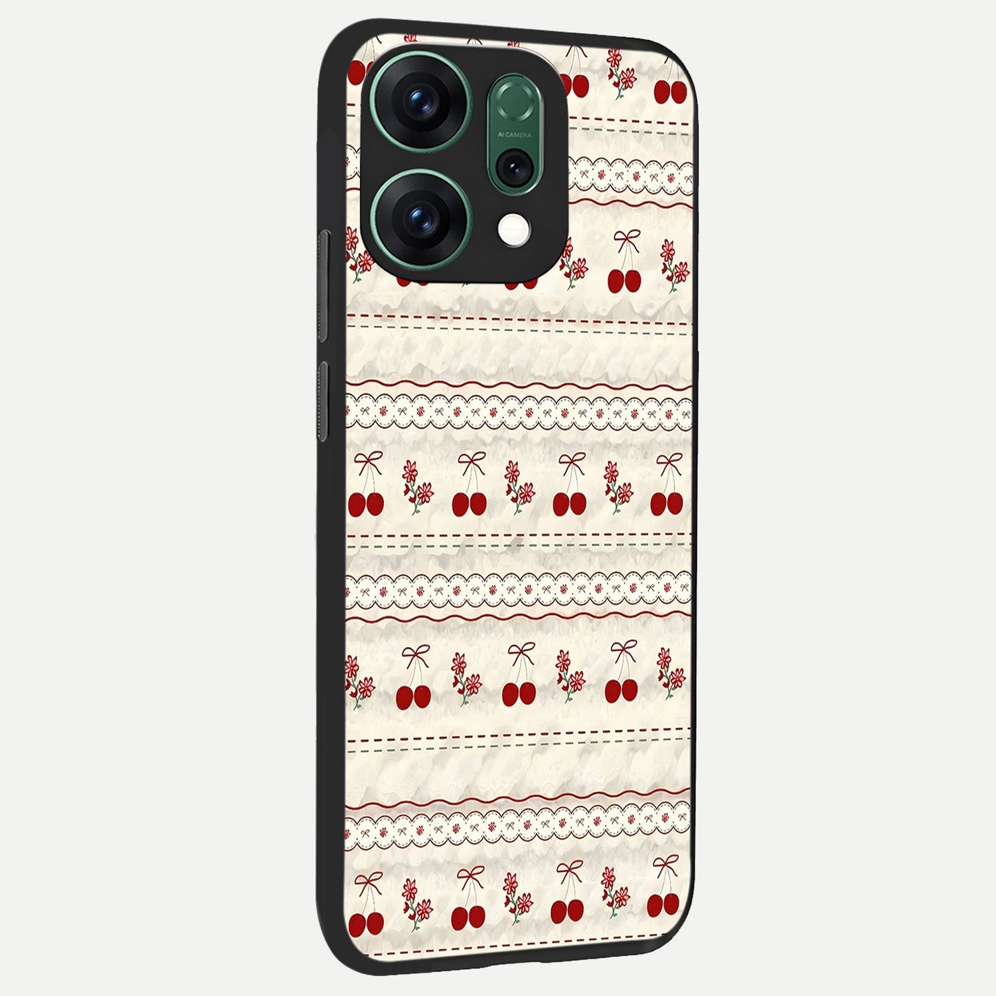 Cherry Bloom Charm back cover For Oppo Reno 14 slim fit glass case with vibrant aesthetic design