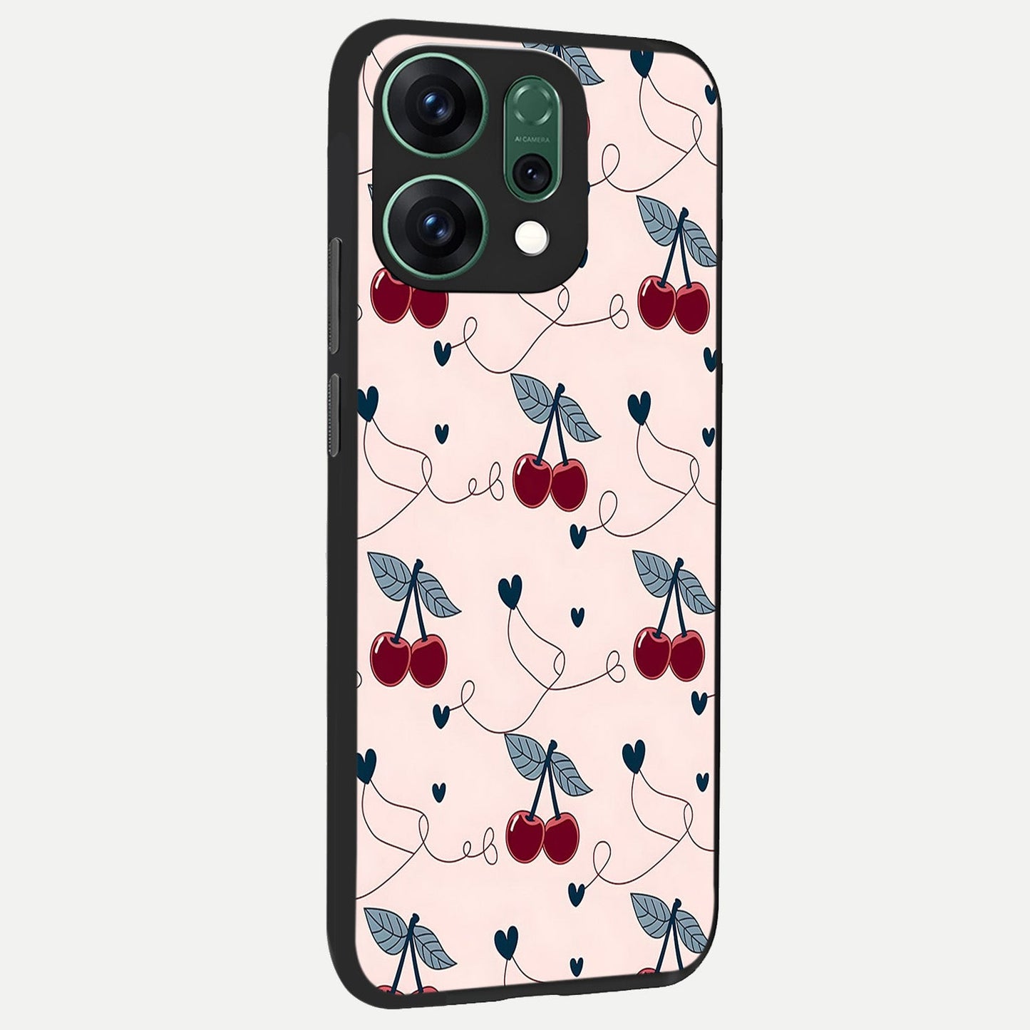 Cherry Heart Line back cover For Oppo Reno 14 slim fit glass case with vibrant aesthetic design