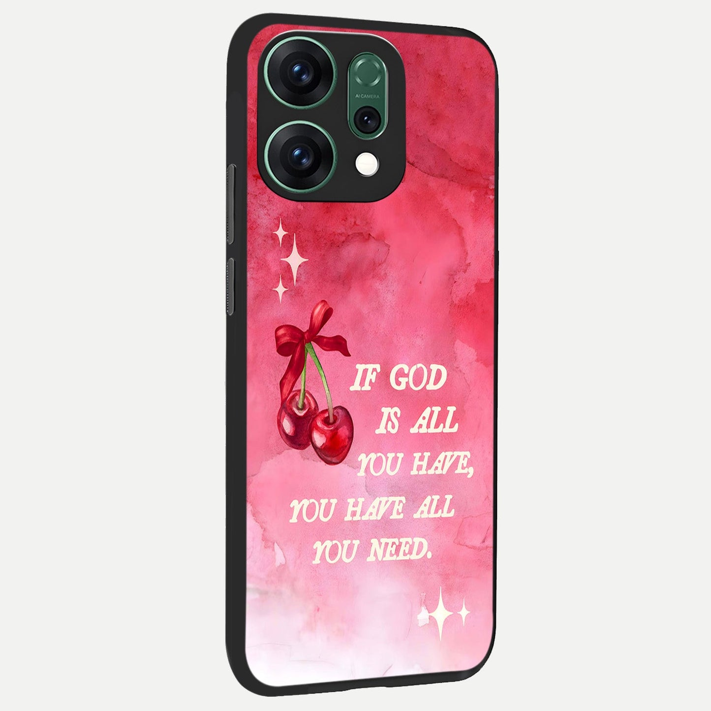 Cherry Quote back cover For Oppo Reno 14 slim fit glass case with vibrant aesthetic design