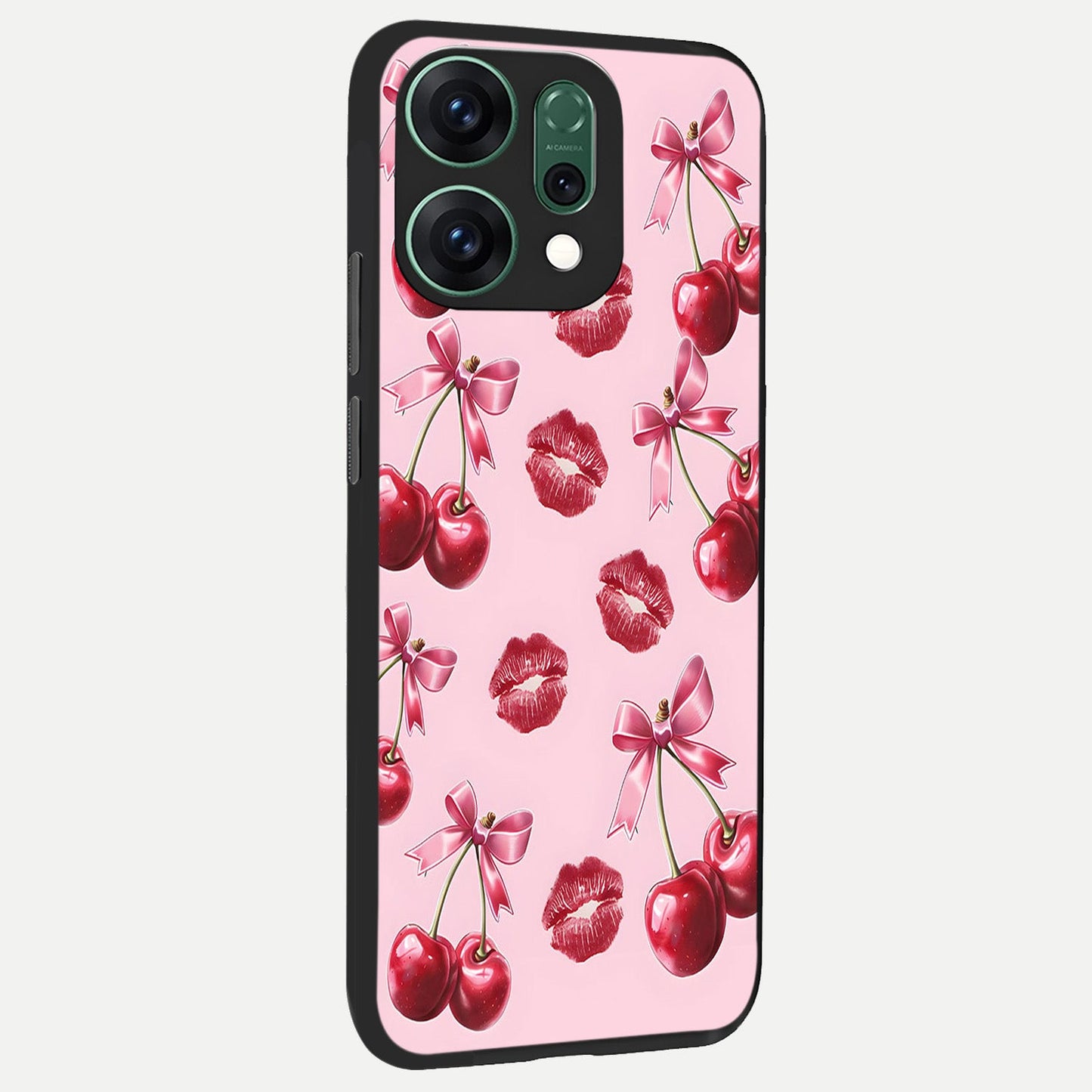 Cherry With Lips back cover For Oppo Reno 14 slim fit glass case with vibrant aesthetic design