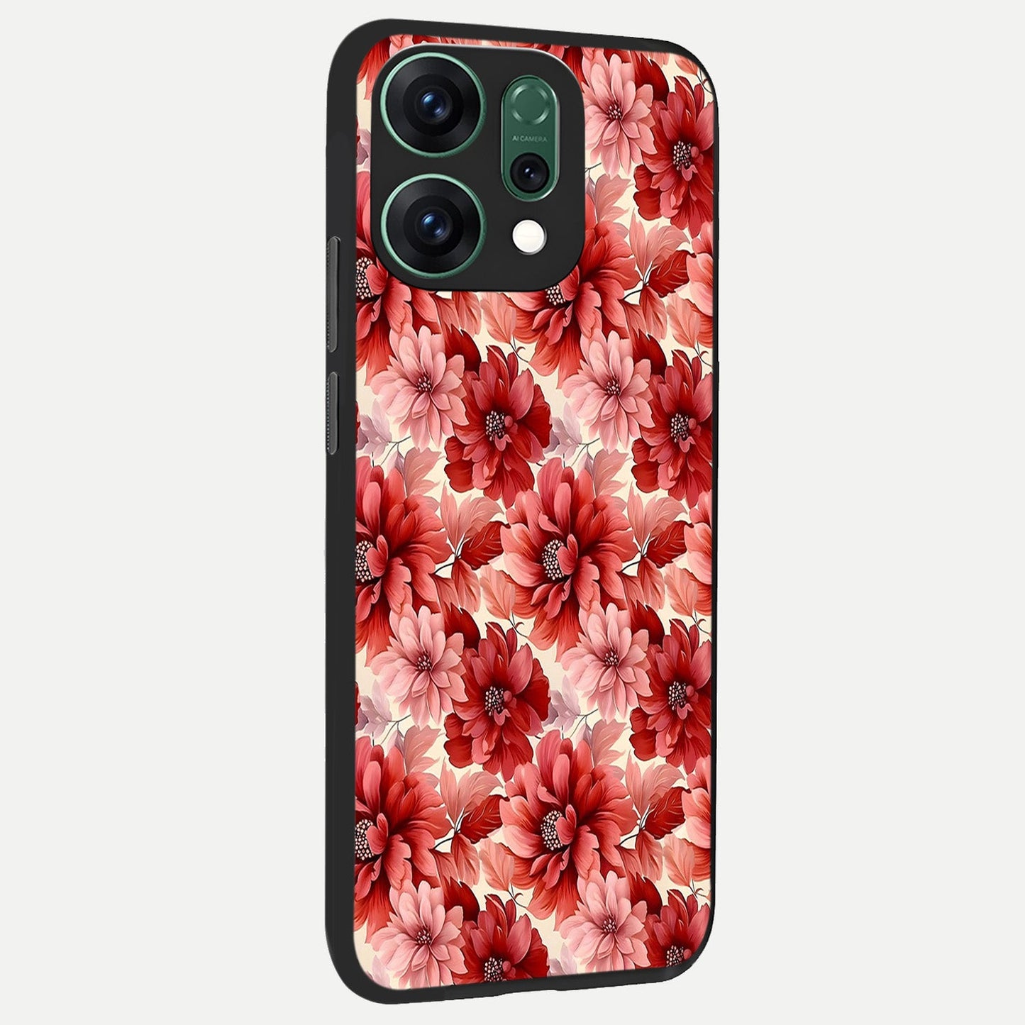 Crimson Love Petals back cover For Oppo Reno 14 slim fit glass case with vibrant aesthetic design