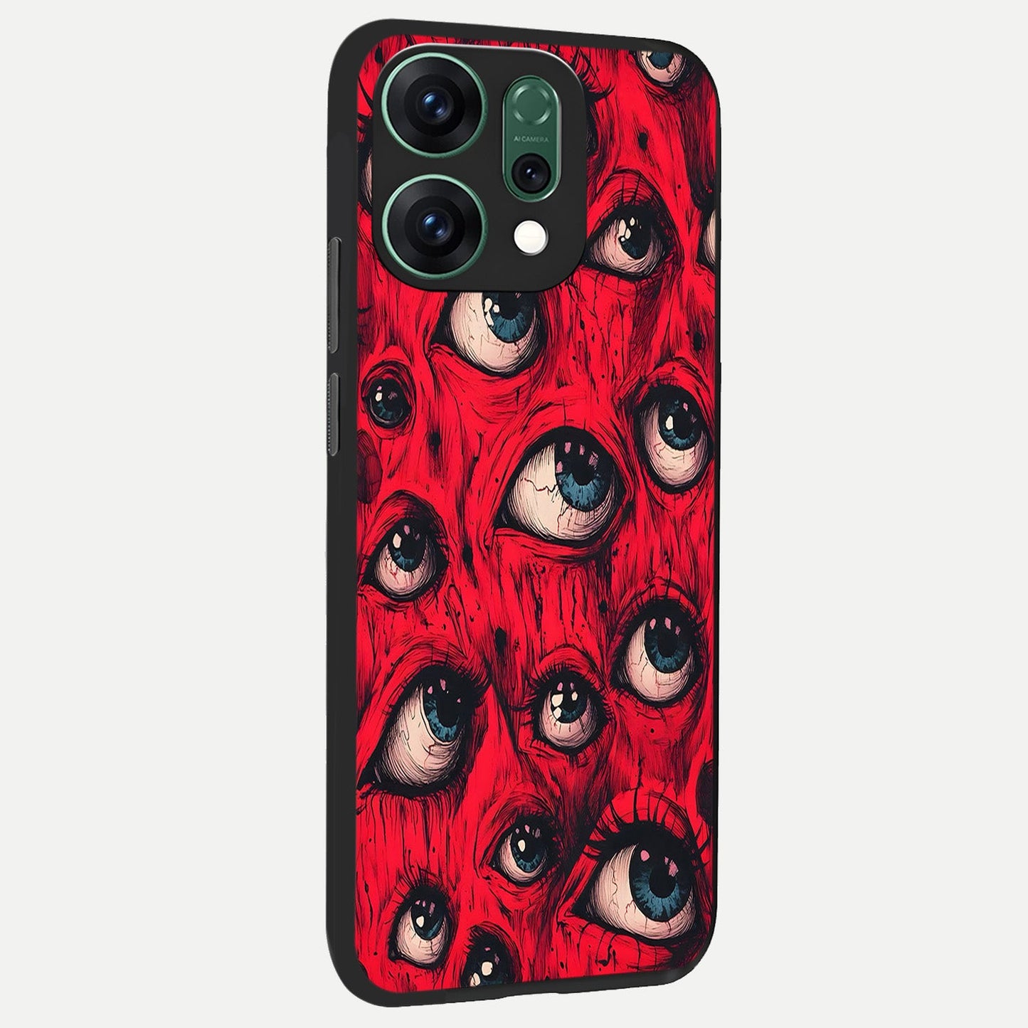 Crimson Watch Eyes back cover For Oppo Reno 14 slim fit glass case with vibrant aesthetic design