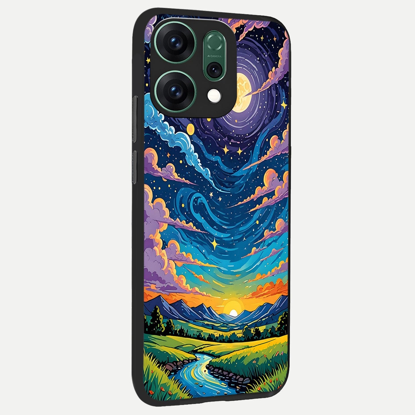 Dreamy Night Landscape back cover For Oppo Reno 14 slim fit glass case with vibrant aesthetic design