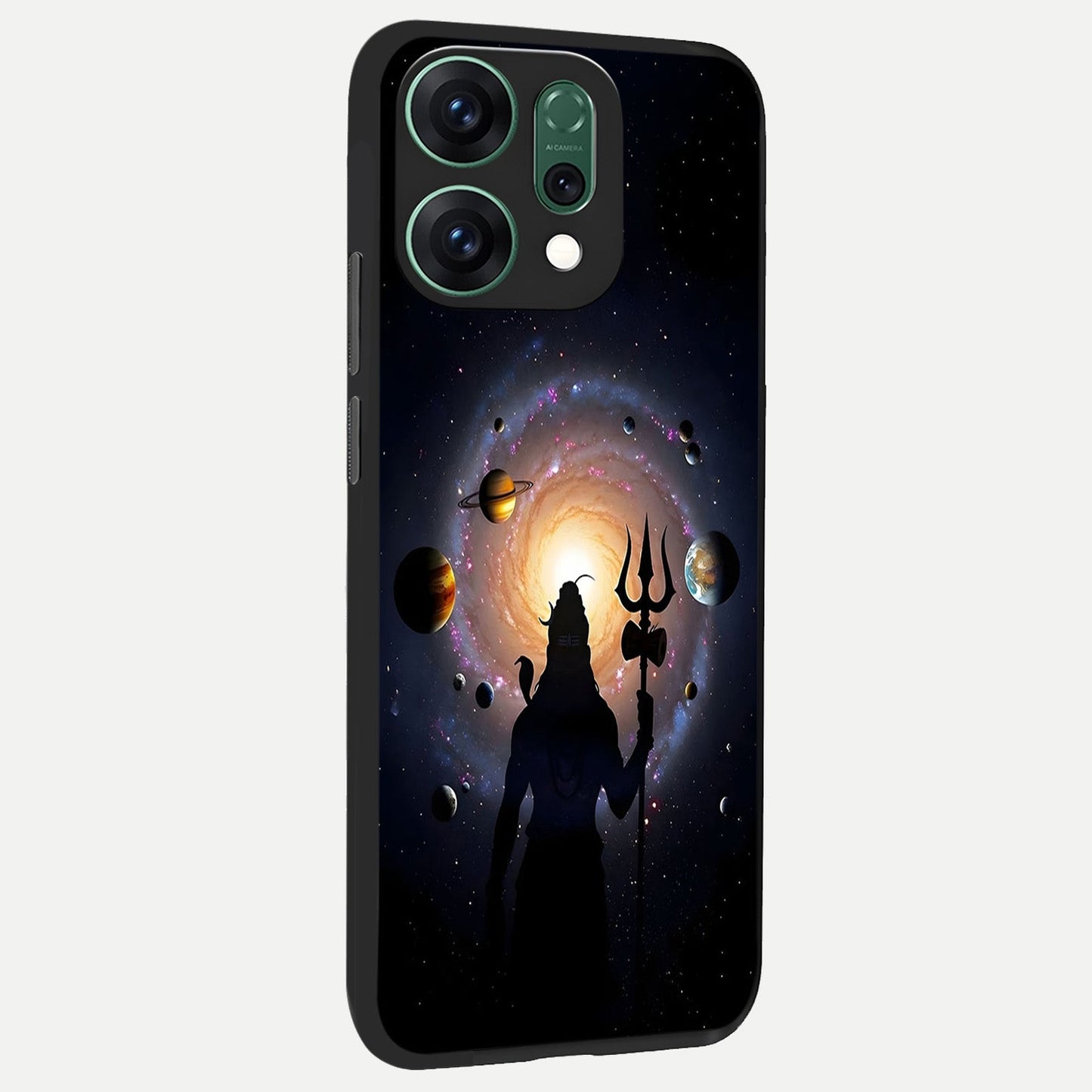 Galactic Shiva Vision back cover For Oppo Reno 14 slim fit glass case with vibrant aesthetic design