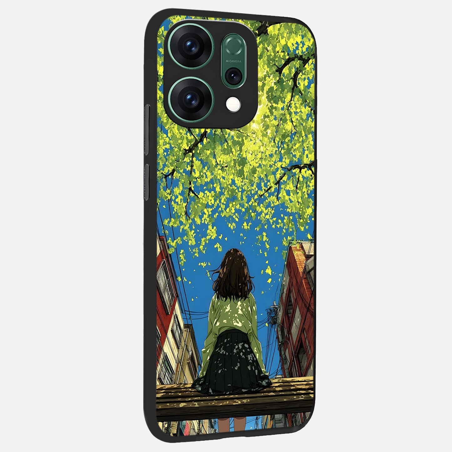 Golden Leaves Glow back cover For Oppo Reno 14 slim fit glass case with vibrant aesthetic design