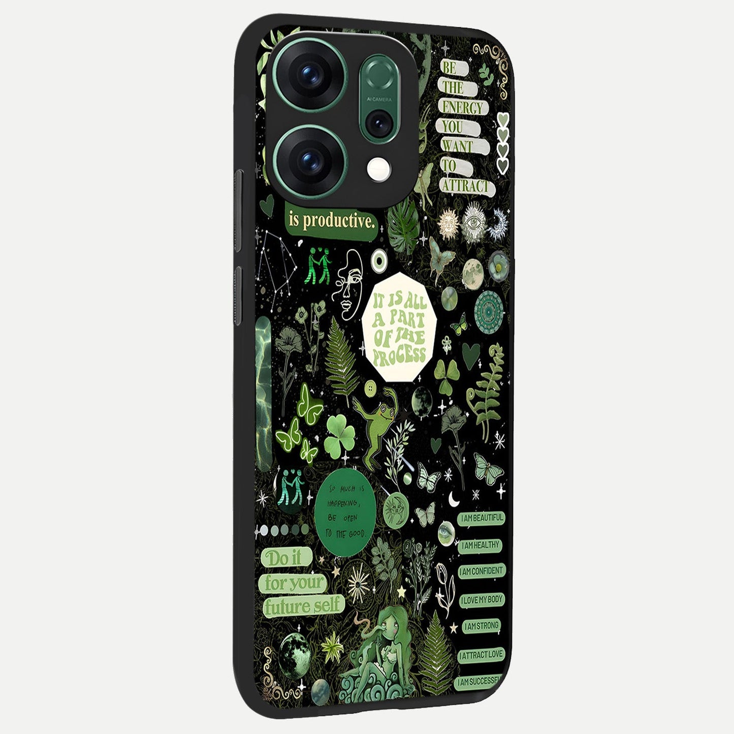 Green Mandala Pattern back cover For Oppo Reno 14 slim fit glass case with vibrant aesthetic design