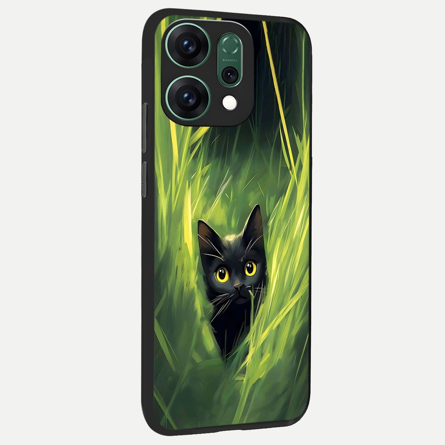 Hidden Cat Whisper back cover For Oppo Reno 14 slim fit glass case with vibrant aesthetic design