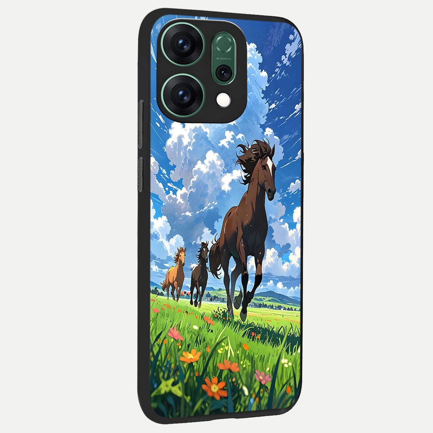 Majestic Horses Galloping back cover For Oppo Reno 14 slim fit glass case with vibrant aesthetic design