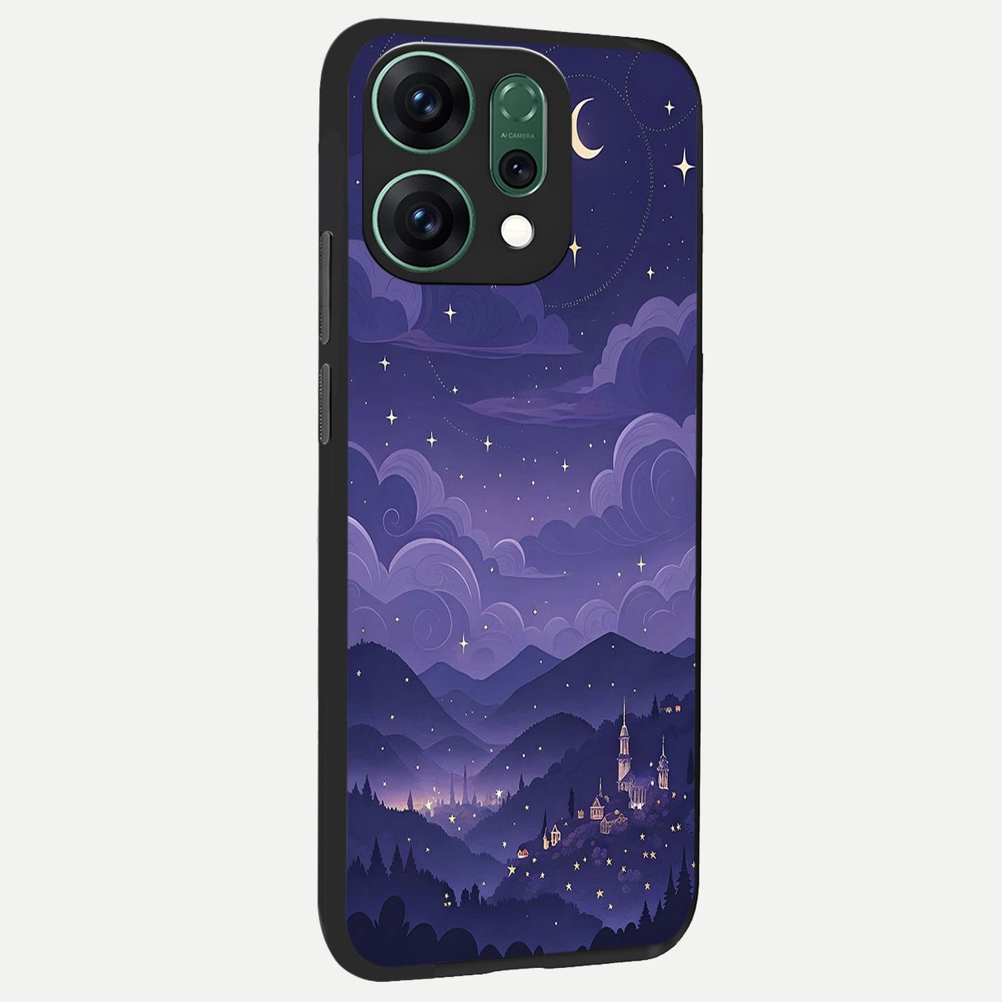Minimal Night View back cover For Oppo Reno 14 slim fit glass case with vibrant aesthetic design