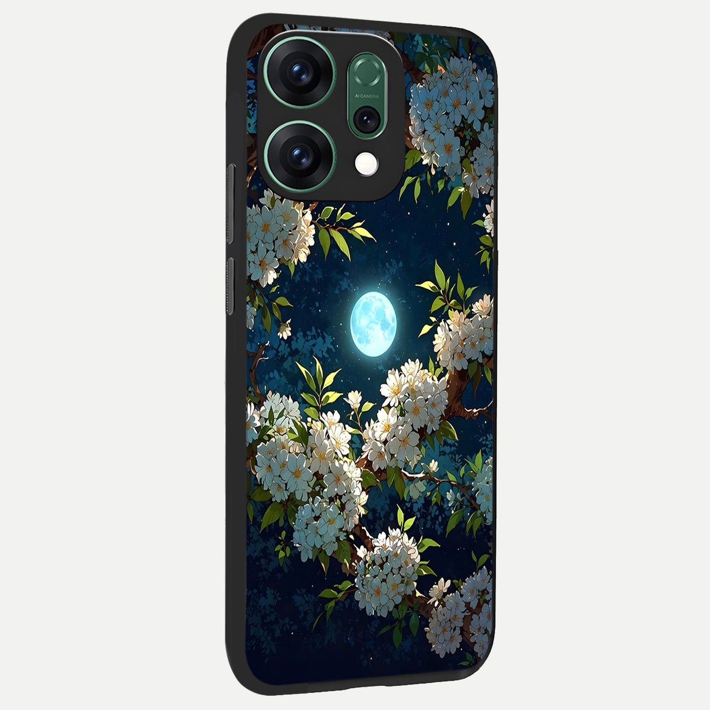 Moonlit Blossom Dream back cover For Oppo Reno 14 slim fit glass case with vibrant aesthetic design