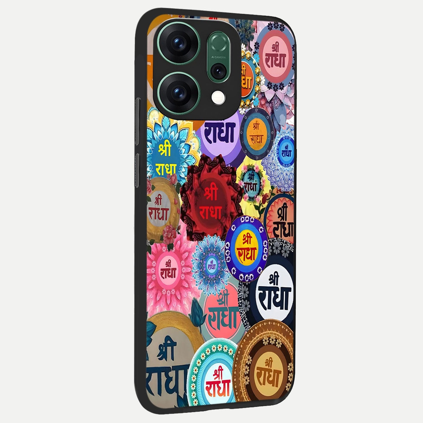 Radha Divine Bloom back cover For Oppo Reno 14 slim fit glass case with vibrant aesthetic design