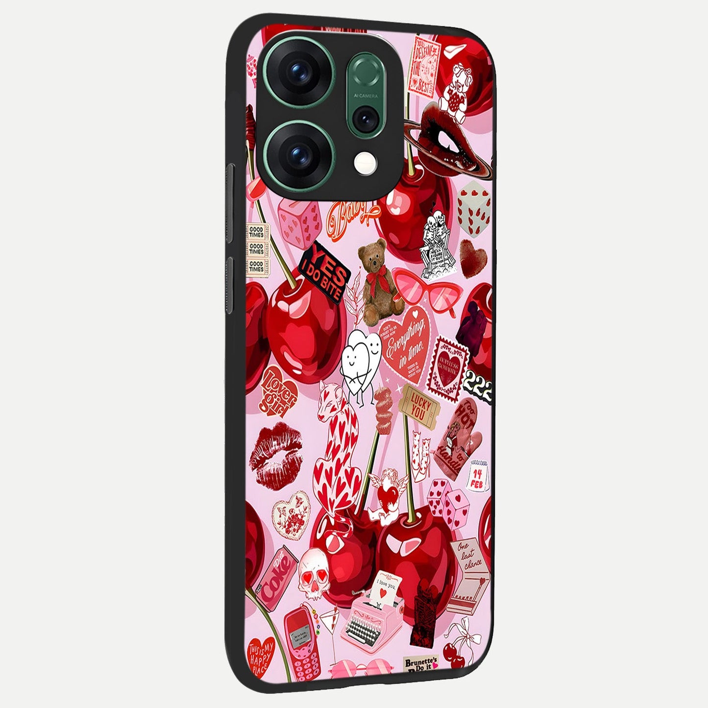 Sweet Cherry Chaos back cover For Oppo Reno 14 slim fit glass case with vibrant aesthetic design