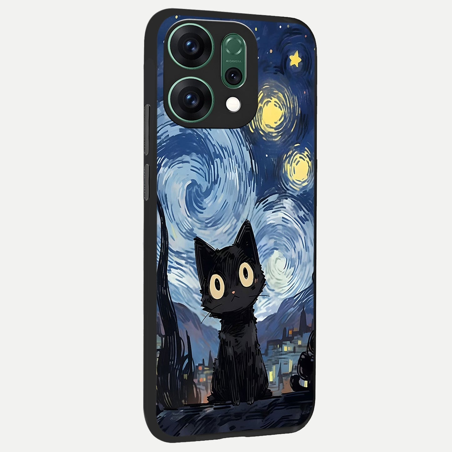 Van Gogh Cat back cover For Oppo Reno 14 slim fit glass case with vibrant aesthetic design