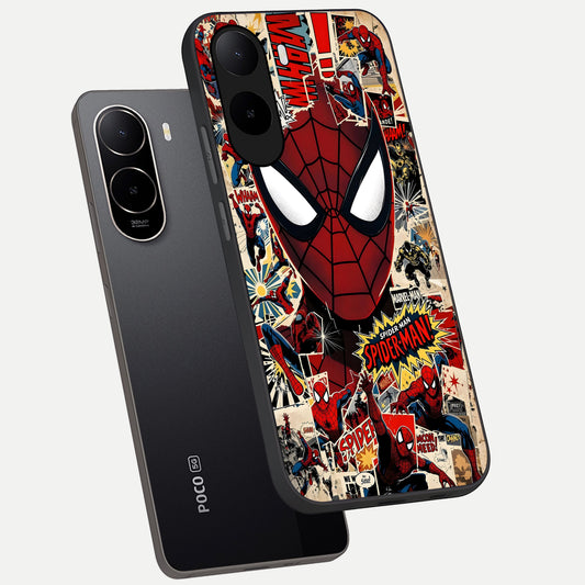 Aesthetic Wonder Spider phone case For Poco C85x showing premium glass back cover with detailed artwork