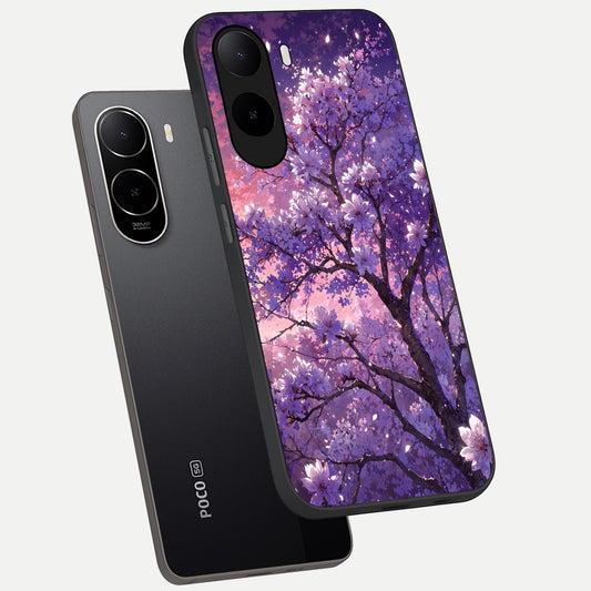 Blossom Tree phone case For Poco C85x showing premium glass back cover with detailed artwork