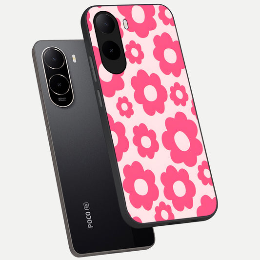 Blush Flower Pop phone case For Poco C85x showing premium glass back cover with detailed artwork