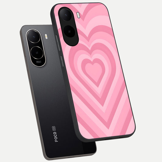 Blush Heart Waves phone case For Poco C85x showing premium glass back cover with detailed artwork