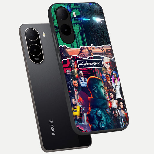 CYBERPUNK Legacy phone case For Poco C85x showing premium glass back cover with detailed artwork