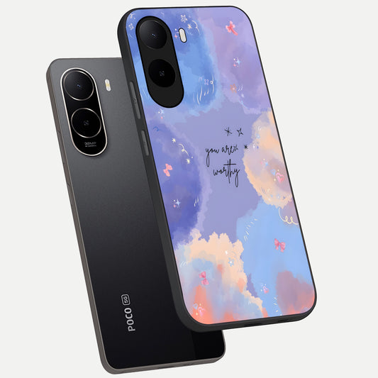 Celestial Cloud Magic phone case For Poco C85x showing premium glass back cover with detailed artwork