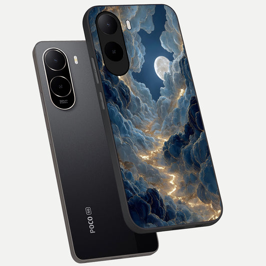 Celestial Cloud Road phone case For Poco C85x showing premium glass back cover with detailed artwork