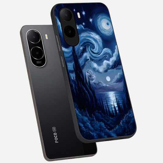Celestial Dream Van Gogh phone case For Poco C85x showing premium glass back cover with detailed artwork